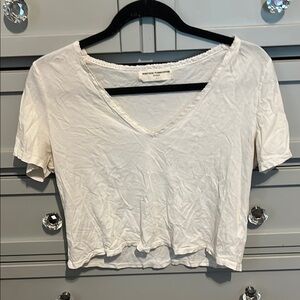 Urban Outfitters Cream Crop Top Relaxed V-Neck